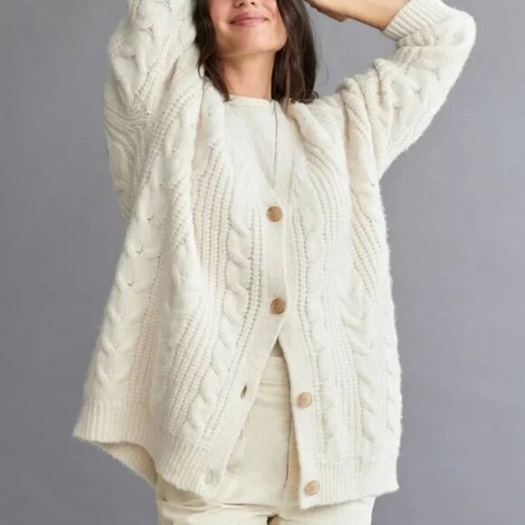 Jenni Kayne Sweaters - Jenni Kayne Cable Cocoon Cardigan Oversized in Ivory White Size Small NWT